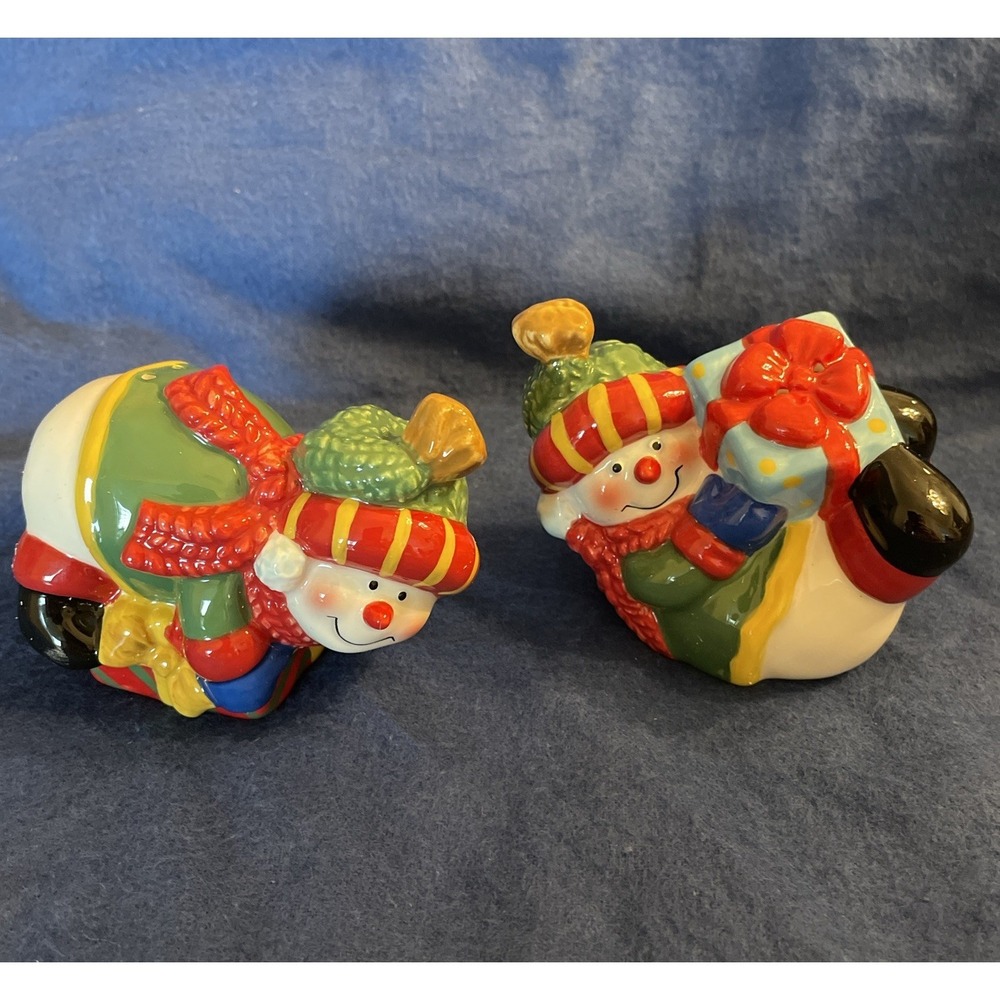 Vintage Christmas Snowman Salt And Pepper Shakers 3.5" Long Dillard's Trimmings